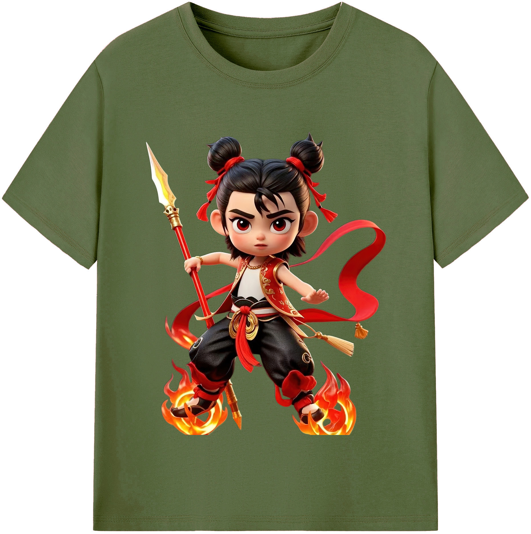 （画像用） Ne Zha 2 ナタ 魔童の大暴れ 綿100％半袖Tシャツ（フロントプリント）
